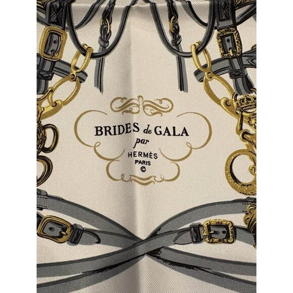 Hermès Pocket Square Silk Scarf Brides de Gala By Hugo Grygkar Lt Blue Gray New - Picture 7 of 9